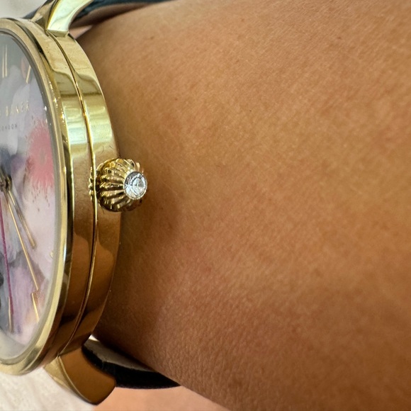 COPY - Ted Baker Gold Tone Watch with Floral Dial & Black Leather Band main image 6